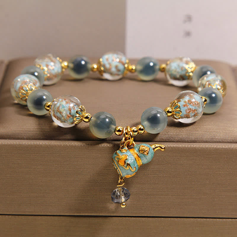 Buddha Stones Blue Candy Agate Liuli Glass Gourd Charm Joy Bracelet - image 7