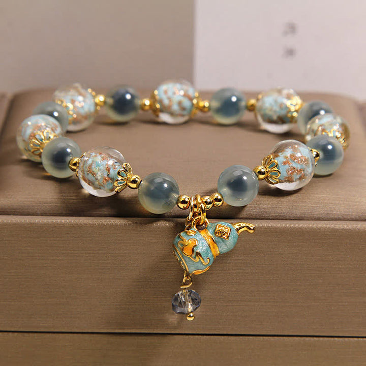 Buddha Stones Blue Candy Agate Liuli Glass Gourd Charm Joy Bracelet - image 7