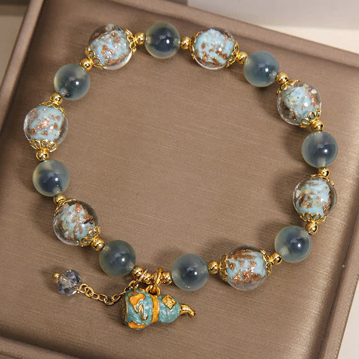 Buddha Stones Blue Candy Agate Liuli Glass Gourd Charm Joy Bracelet - image 3