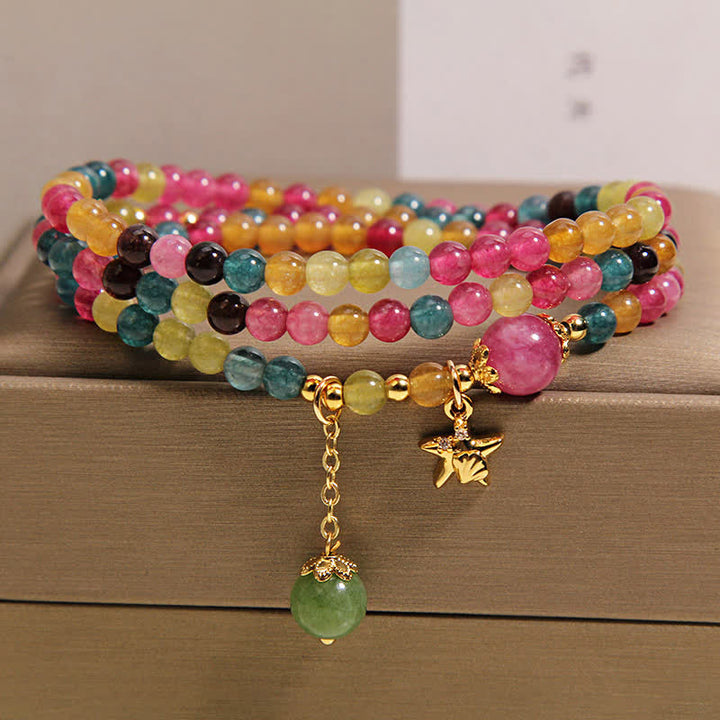 Buddha Stones Rainbow Tourmaline Starfish Charm Protection Triple Wrap Bracelet - image 8