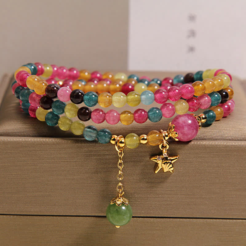 Buddha Stones Rainbow Tourmaline Starfish Charm Protection Triple Wrap Bracelet - image 7