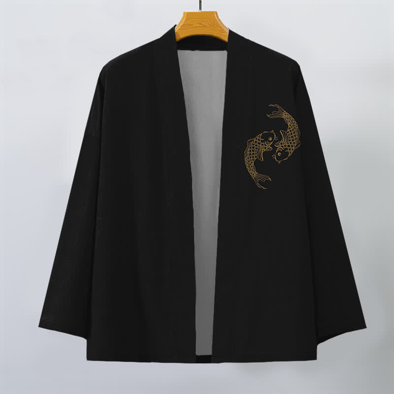 Buddha Stones Cotton Twin Koi Pattern Open Front Men's Kimono - image 1