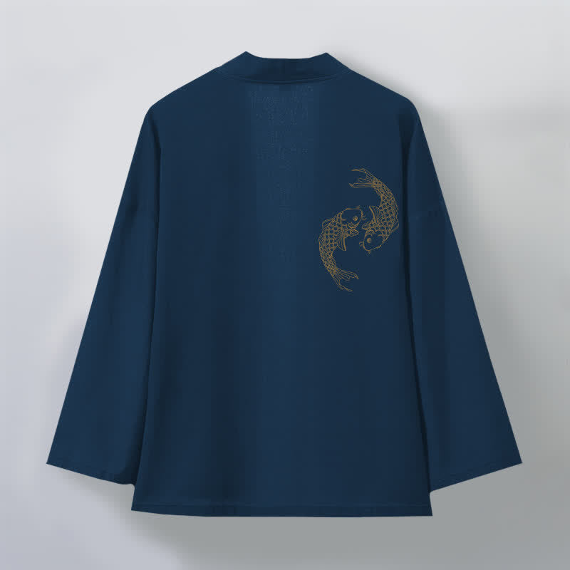Buddha Stones Cotton Twin Koi Pattern Open Front Men's Kimono - image 11