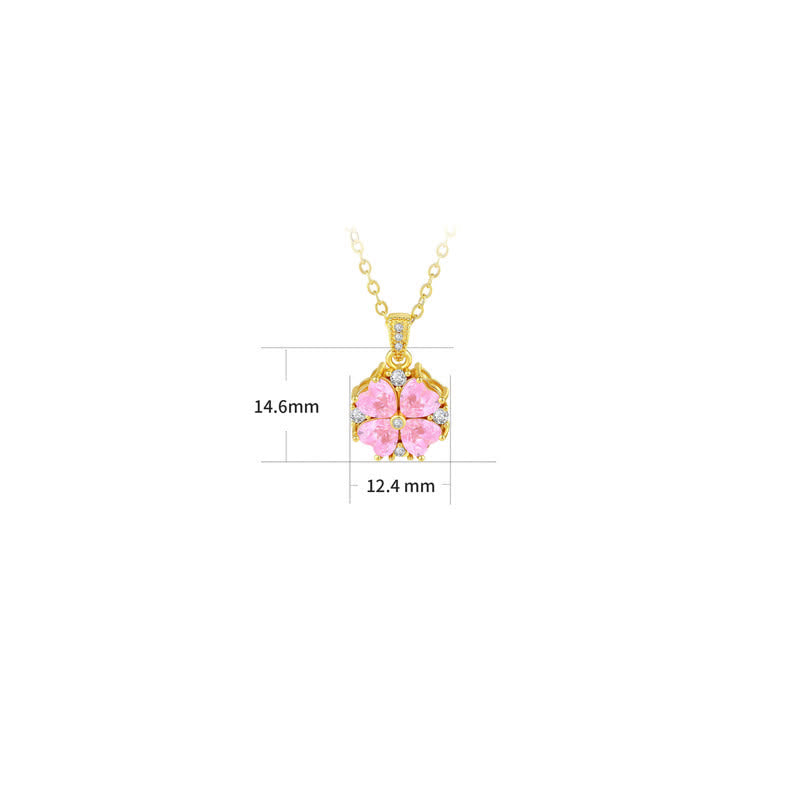 Buddha Stones Copper Pink Clover Inlaid Zircon Harmonic Connection Necklace - image 4