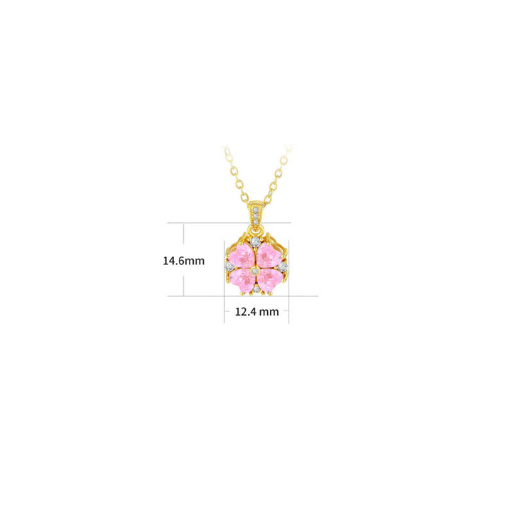 Buddha Stones Copper Pink Clover Inlaid Zircon Harmonic Connection Necklace - image 4