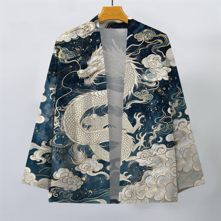 Buddha Stones Cotton Celestial Dragon Swirl Cloud Pattern Open Front Men's Kimono - image 1