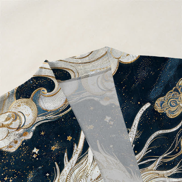 Buddha Stones Cotton Celestial Dragon Swirl Cloud Pattern Open Front Men's Kimono - image 3