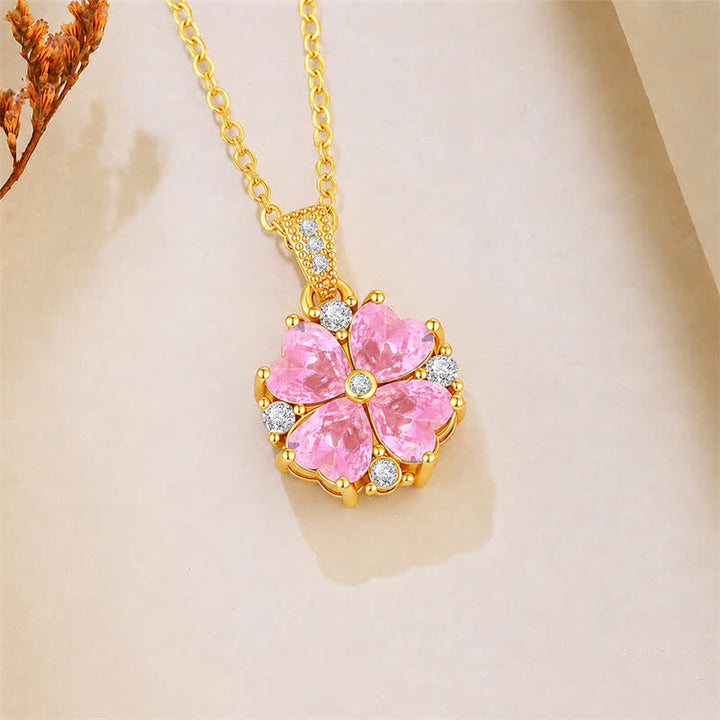 Buddha Stones Copper Pink Clover Inlaid Zircon Harmonic Connection Necklace - image 1