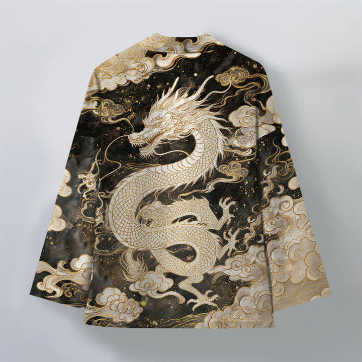 Buddha Stones Cotton Celestial Dragon Swirl Cloud Pattern Open Front Men's Kimono - image 8