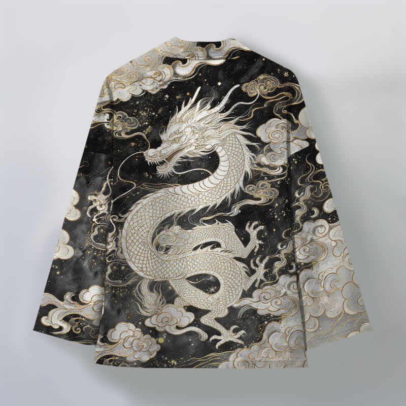 Buddha Stones Cotton Celestial Dragon Swirl Cloud Pattern Open Front Men's Kimono - image 11