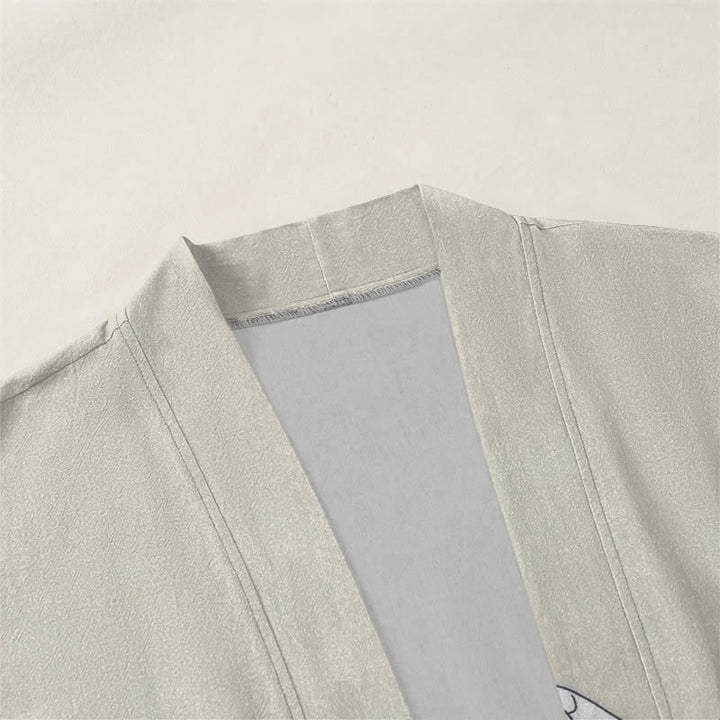 Buddha Stones Cotton Cat Sun Crescent Pattern Open Front Men's Kimono - image 3