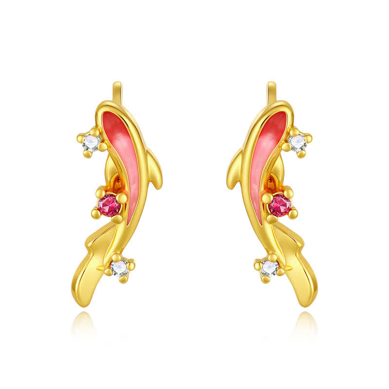 Buddha Stones Copper Koi Fish Success 925 Sterling Silver Post Earrings - image 1