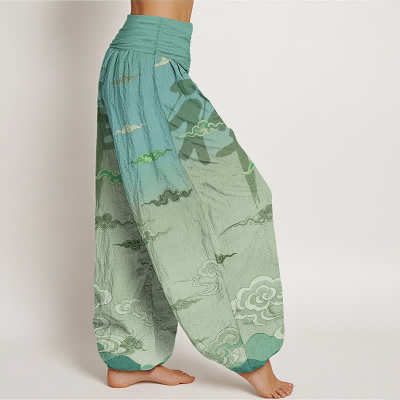 Buddha Stones Cotton Zen Oriental Cloud Wash Pattern Women's Elastic Waist Harem Pants - image 9