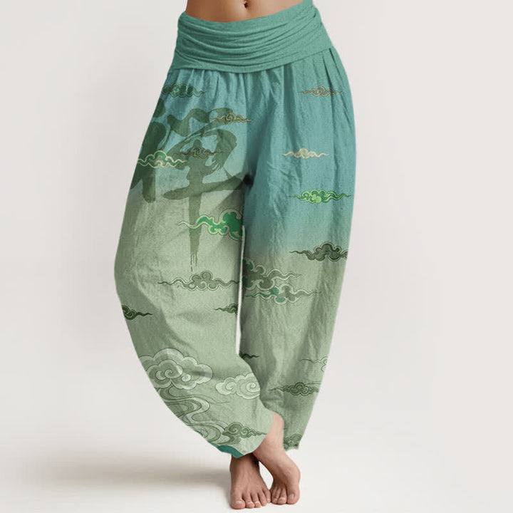 Buddha Stones Cotton Zen Oriental Cloud Wash Pattern Women's Elastic Waist Harem Pants - PaleGreen - US16，UK/AU20，EU48 (3XL) - image 8