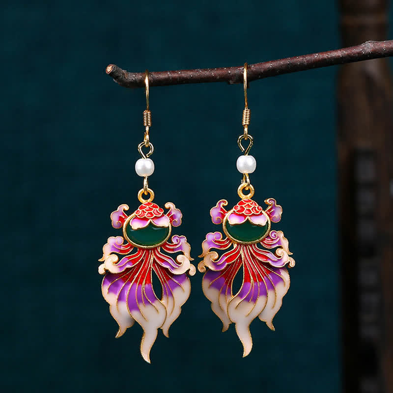 Buddha Stones Retro Copper Koi Fish Wealth Drop Earrings - image 2