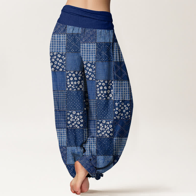 Buddha Stones Cotton Vintage Patchwork Bloom Pattern Women's Elastic Waist Harem Pants - image 2
