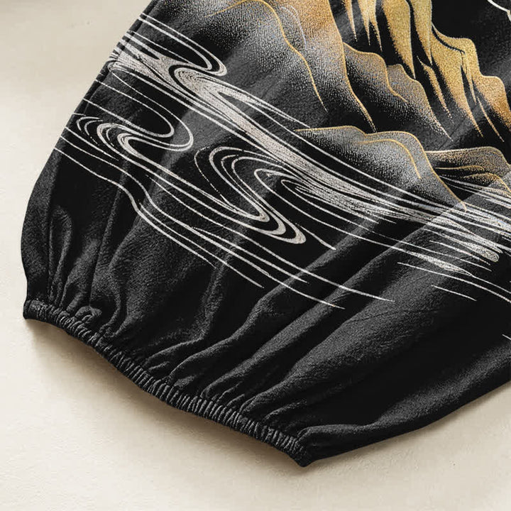 Buddha Stones Cotton Serene Landscape Crane Pattern Women's Elastic Waist Harem Pants With Side Pockets - image 6