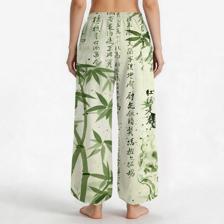 Buddha Stones Cotton Ink Bamboo Butterfly Pattern Women's Elastic Waist Harem Pants With Side Pockets - image 9