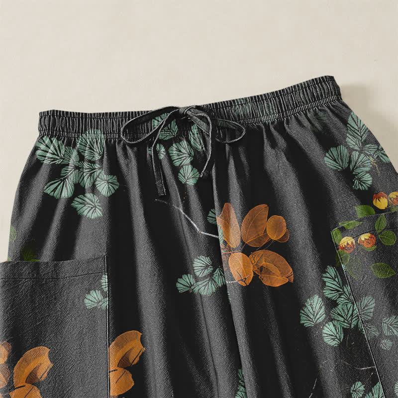 Buddha Stones Cotton Bohemian Botanical Floral Pattern Women's Elastic Waist Harem Pants With Side Pockets - image 5