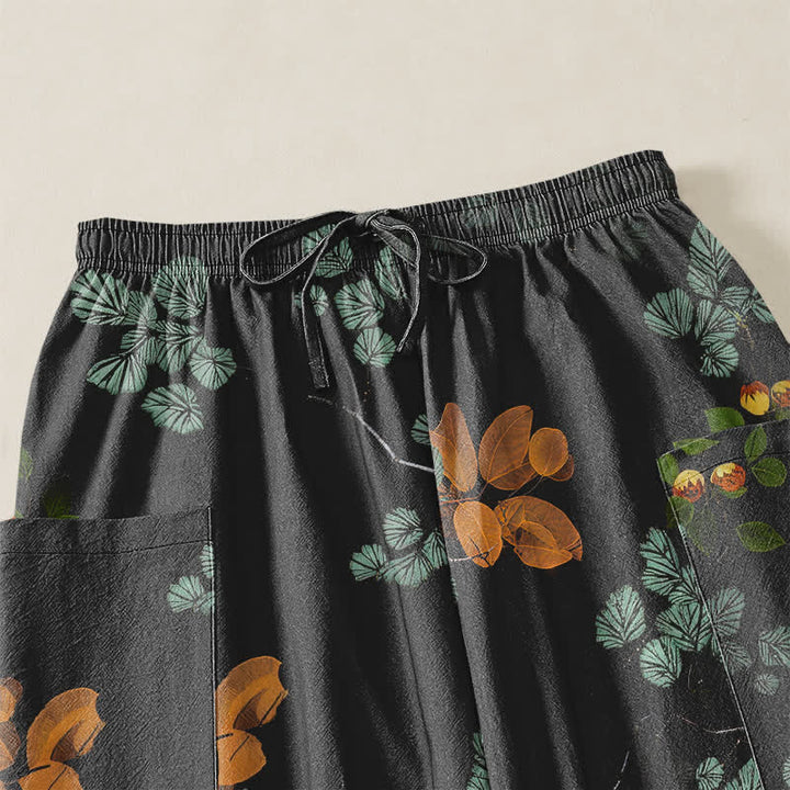 Buddha Stones Cotton Bohemian Botanical Floral Pattern Women's Elastic Waist Harem Pants With Side Pockets - image 5