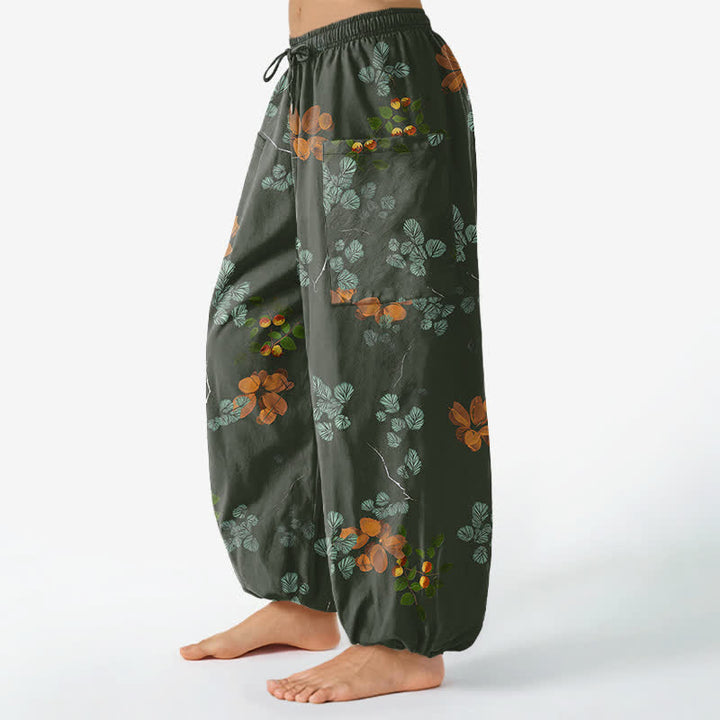 Buddha Stones Cotton Bohemian Botanical Floral Pattern Women's Elastic Waist Harem Pants With Side Pockets - image 8