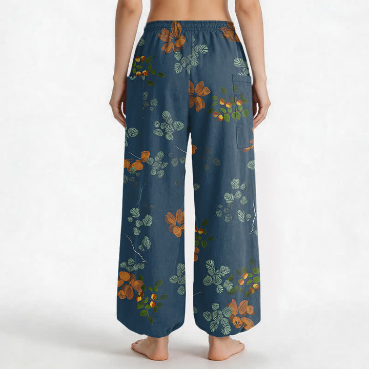 Buddha Stones Cotton Bohemian Botanical Floral Pattern Women's Elastic Waist Harem Pants With Side Pockets - image 12
