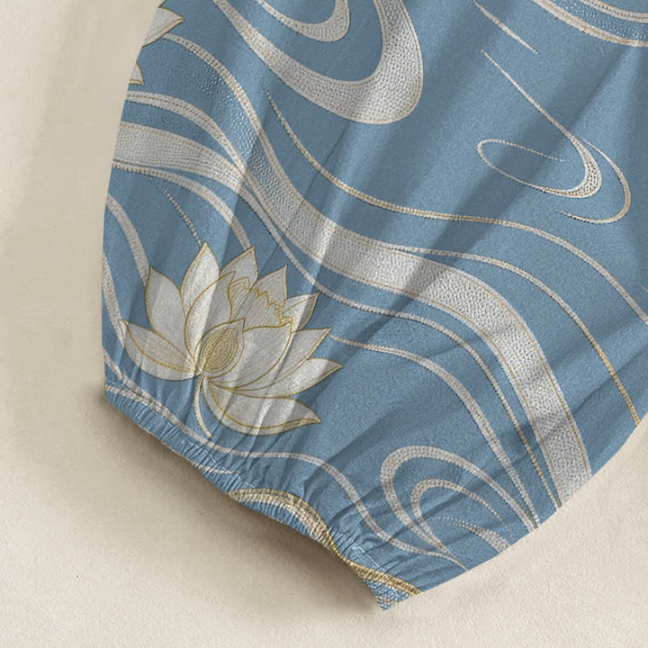 Buddha Stones Cotton Lotus Ripple Pattern Women's Elastic Waist Harem Pants With Side Pockets - image 6