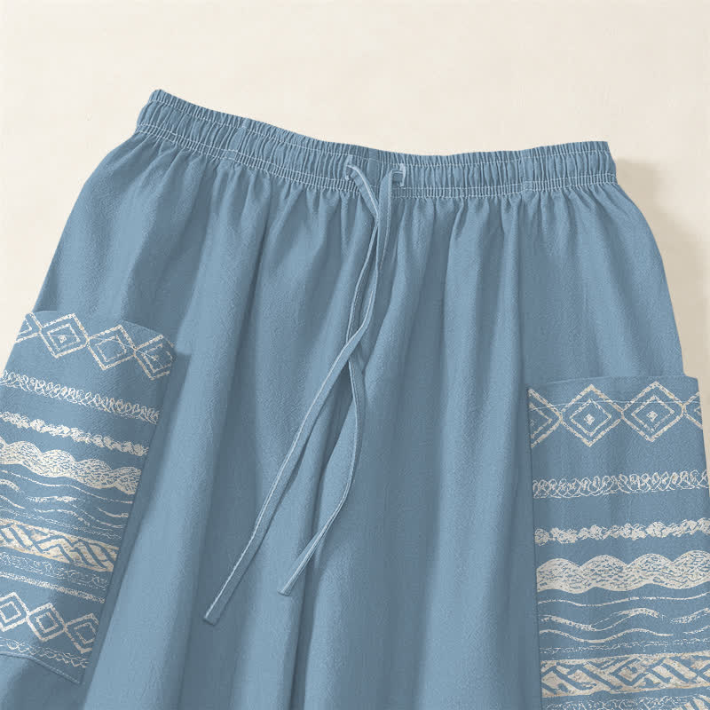 Buddha Stones Cotton Lotus Ripple Pattern Women's Elastic Waist Harem Pants With Side Pockets - image 5