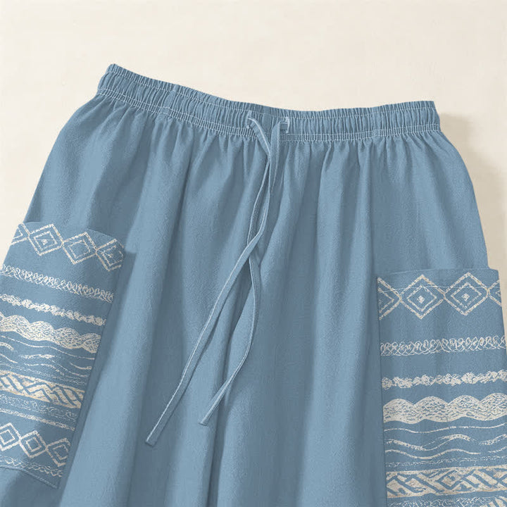 Buddha Stones Cotton Lotus Ripple Pattern Women's Elastic Waist Harem Pants With Side Pockets - image 5