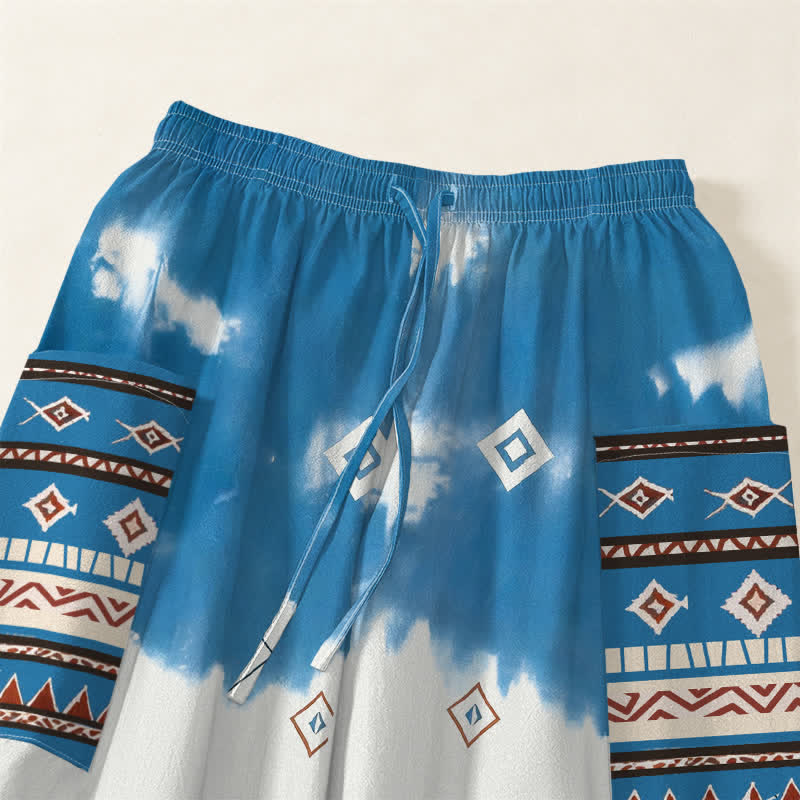 Buddha Stones Cotton Bohemian Geometric Diamond Pattern Women's Elastic Waist Harem Pants With Side Pockets - image 5
