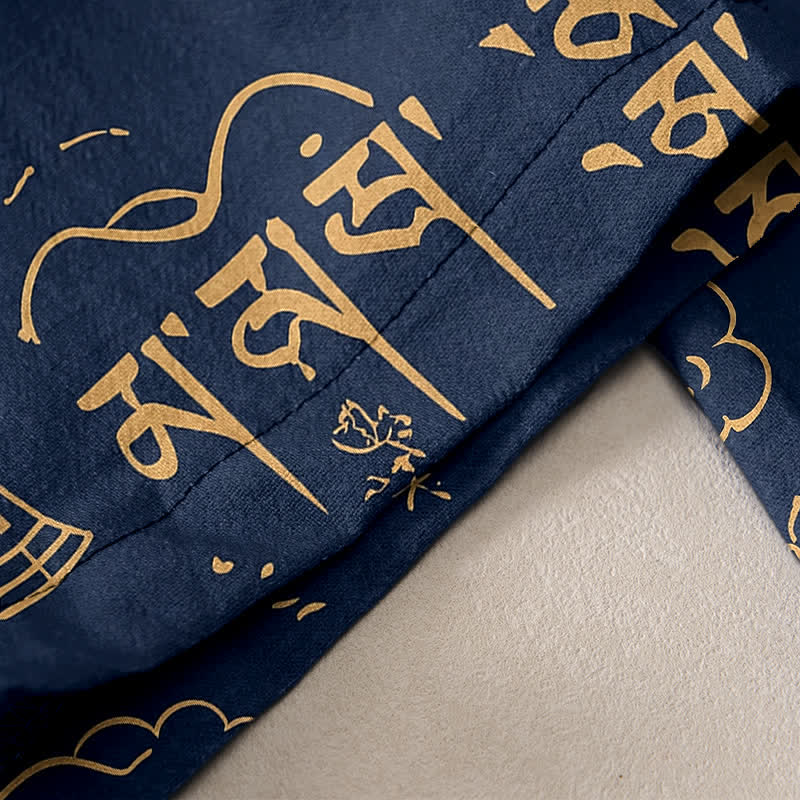 Buddha Stones Pure Cotton Tibetan Script Pattern Women's Elastic Waist Pants With Pockets - image 2