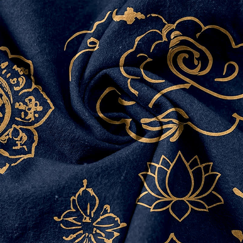 Buddha Stones Pure Cotton Tibetan Script Pattern Women's Elastic Waist Pants With Pockets - image 3