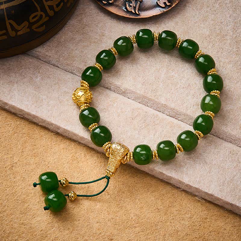 Buddha Stones Cyan Jade Harmony Golden Accent Bracelet - 9*10mm Cyan Jade - image 0