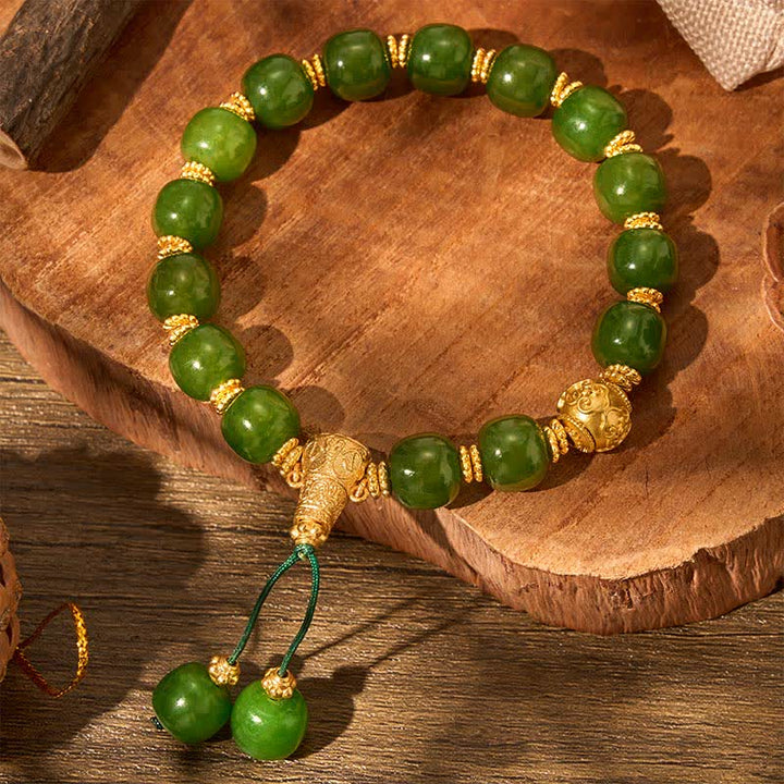 Buddha Stones Cyan Jade Harmony Golden Accent Bracelet - image 3