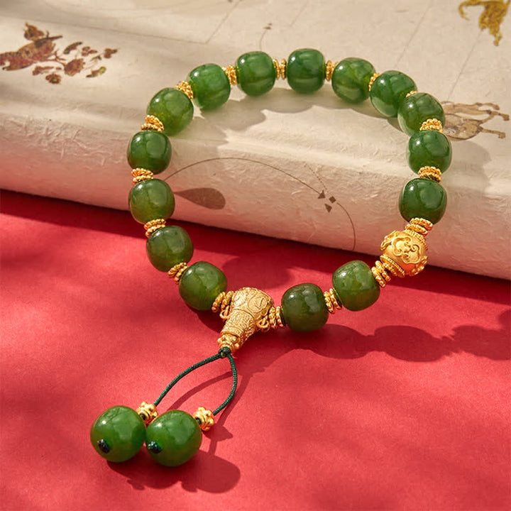 Buddha Stones Cyan Jade Harmony Golden Accent Bracelet - image 7
