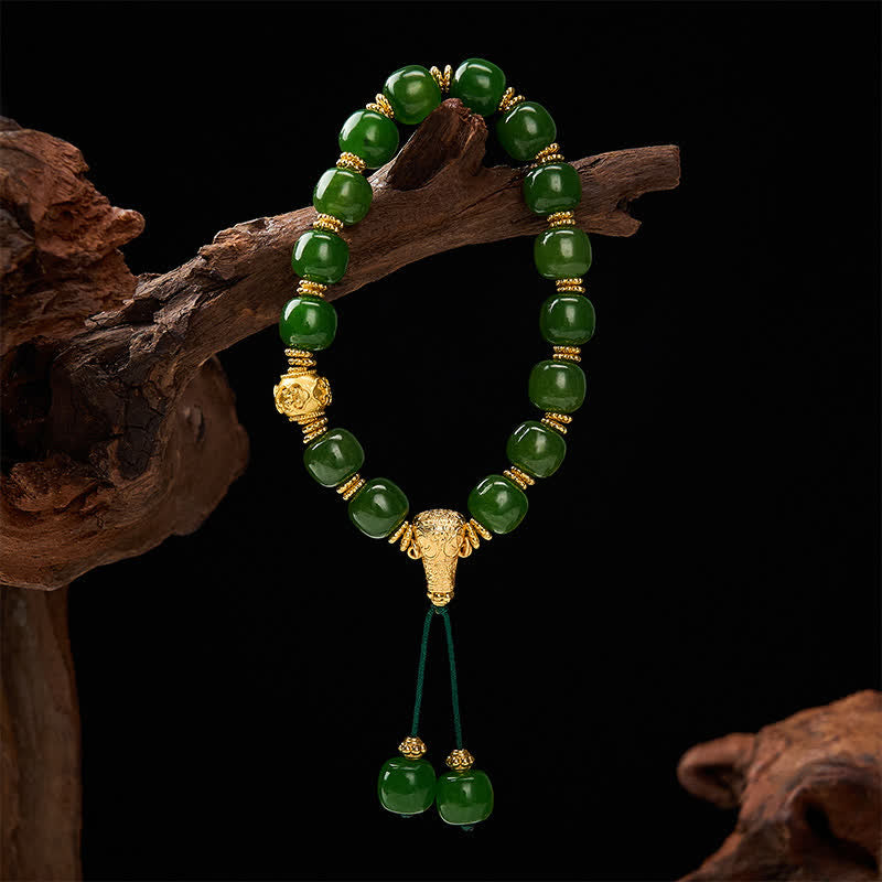 Buddha Stones Cyan Jade Harmony Golden Accent Bracelet - image 2