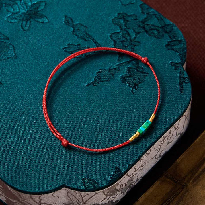Buddha Stones Ultra-fine Turquoise Square Beads Protection Red Rope Bracelet - image 8