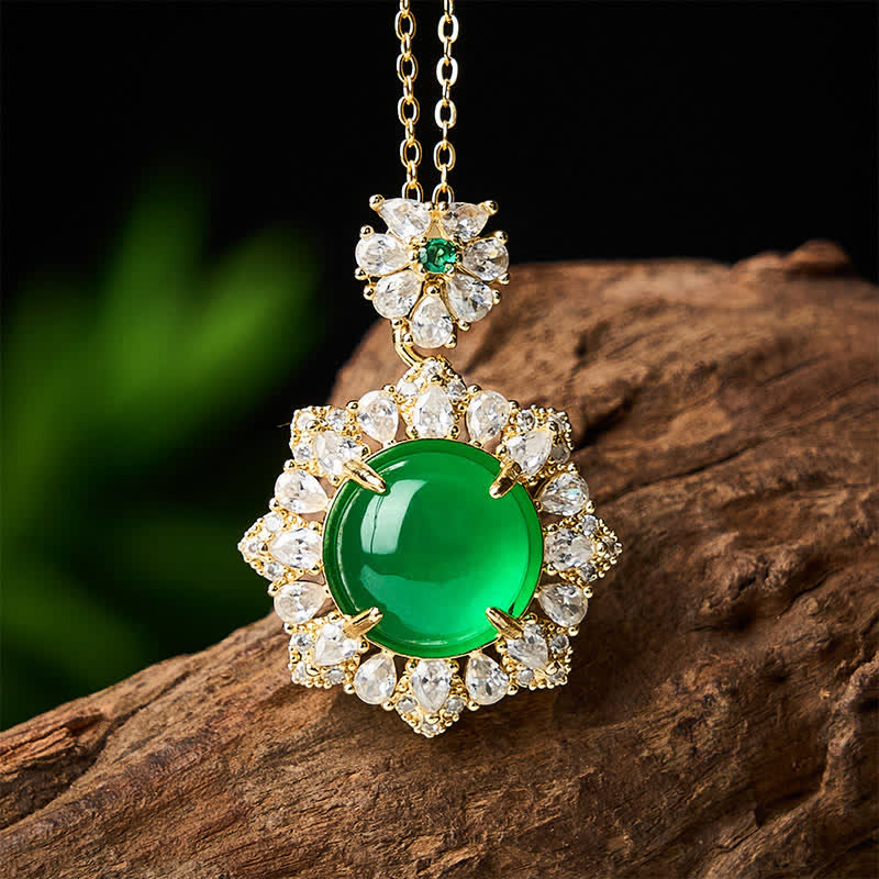 Buddha Stones Round Green Jade Abundance Pendant Necklace - image 1