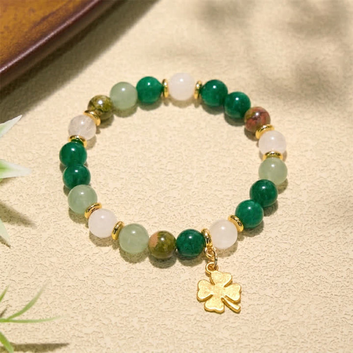 Buddha Stones Green Aventurine Four-leaf Clover Luck Round Beaded Bracelet - image 7