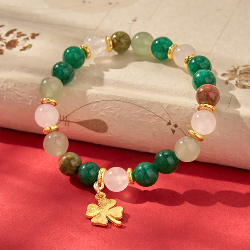 Buddha Stones Green Aventurine Four-leaf Clover Luck Round Beaded Bracelet - Green Aventurine(Luck ♥ Positivity) - image 0