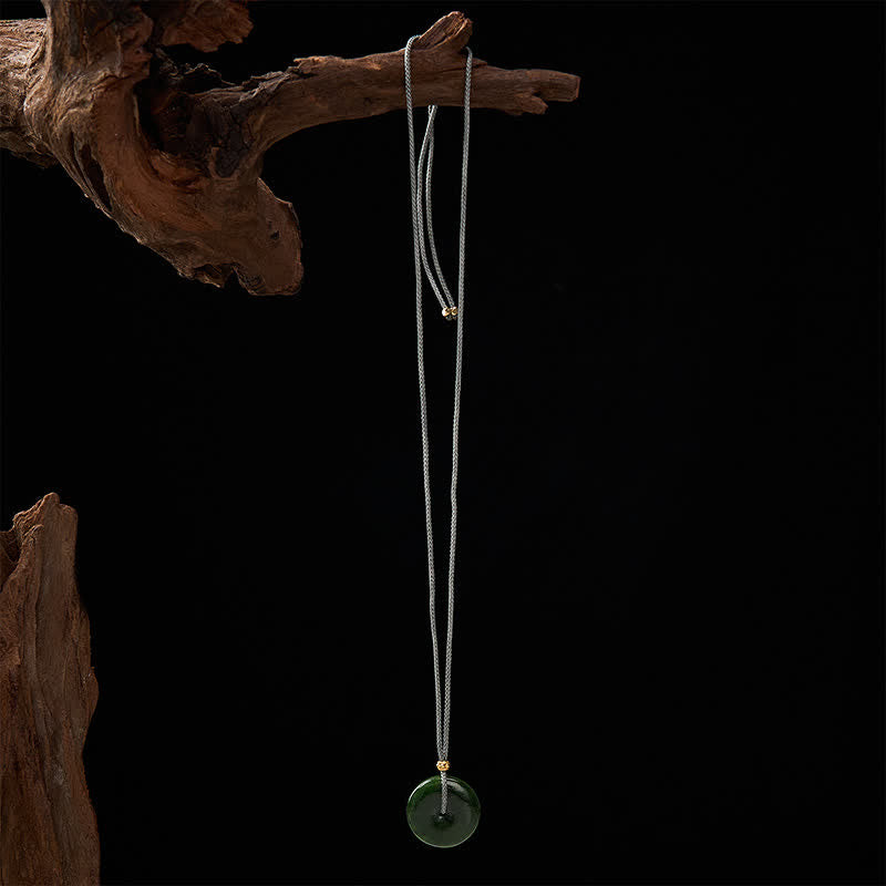 Buddha Stones Natural Cyan Jade Peace Buckle Abundance Pendant Rope Necklace - image 8