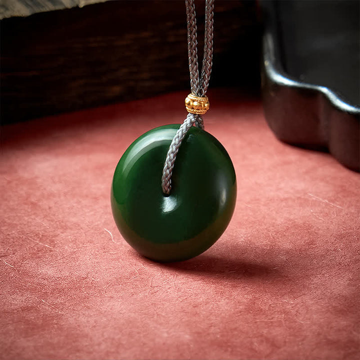 Buddha Stones Natural Cyan Jade Peace Buckle Abundance Pendant Rope Necklace - image 3