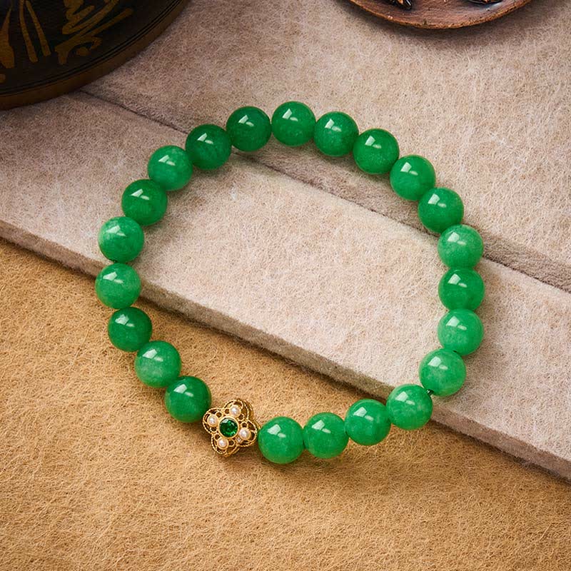 Buddha Stones Natural Quartzite Jade Beads Flower Peace Bracelet - Quartzite Jade(Wrist Circumference: 5.9–6.3 in / 15–16 cm) - image 0
