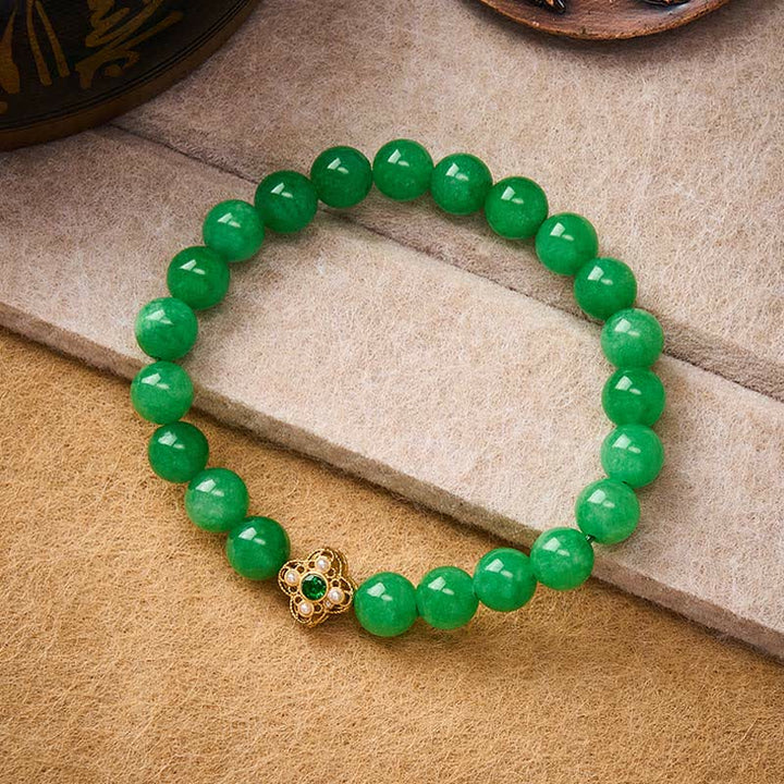 Buddha Stones Natural Quartzite Jade Beads Flower Peace Bracelet - Quartzite Jade(Wrist Circumference: 5.9–6.3 in / 15–16 cm) - image 0