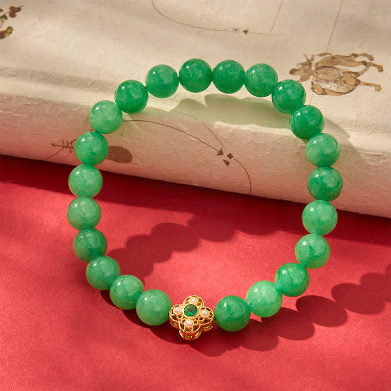 Buddha Stones Natural Quartzite Jade Beads Flower Peace Bracelet - image 1