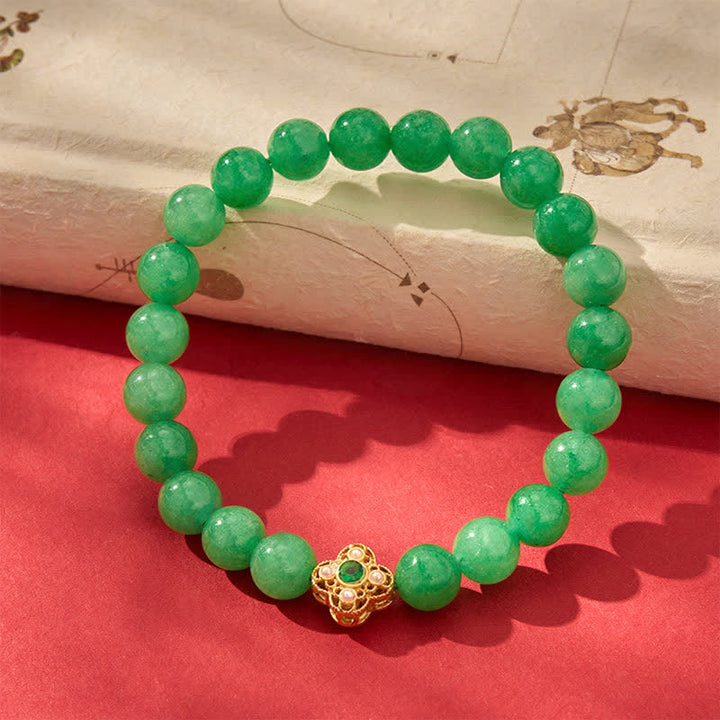 Buddha Stones Natural Quartzite Jade Beads Flower Peace Bracelet - image 1