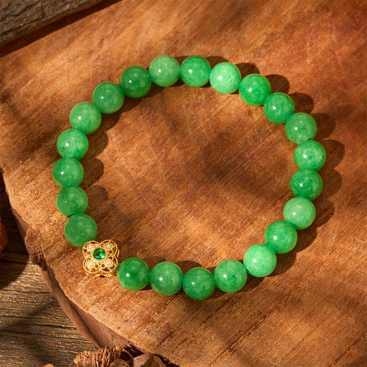 Buddha Stones Natural Quartzite Jade Beads Flower Peace Bracelet - image 2