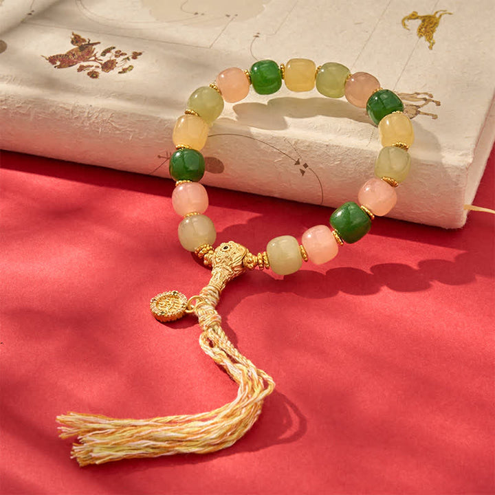 Buddha Stones Cyan Jade Quartzite Jade Harmony Rounded Rectangle Bead Bracelet - image 7