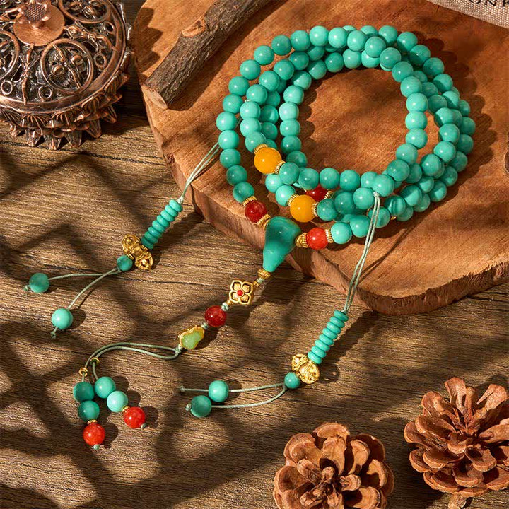 Buddha Stones Turquoise Tibetan Round 108 Beads Strength Mala - image 2
