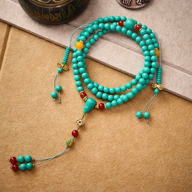 Buddha Stones Turquoise Tibetan Round 108 Beads Strength Mala - image 1